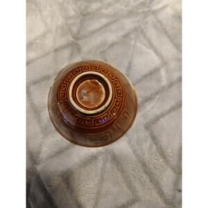 Vintage Japanese Stoneware Tea Bowls - Set of 2 - Brown Glaze Greek Key Pattern